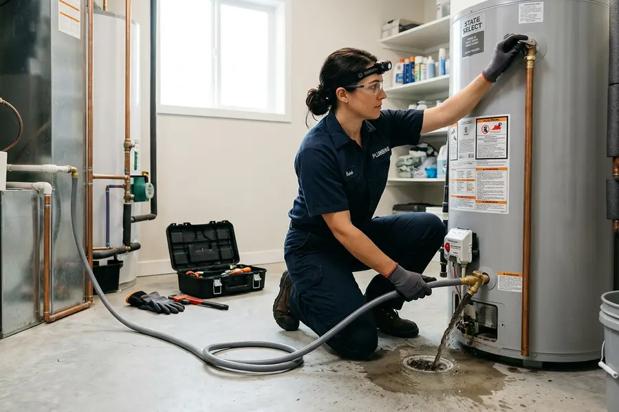 Water Heater Jockey specialist repairing a water heater in Stillwater